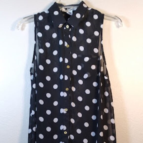 Sans Souci Women’s Black & white Polka Dot Button Down Sleeveless Top M - Picture 13 of 16